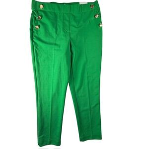 . I Jules & Leopold Pull On Slim Leg Ankle Pants Womens L Green NEW Gold Button